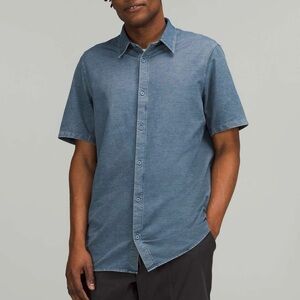 Lululemon Commission Short Sleeve Button Down Shirt Blue Sz XXL
